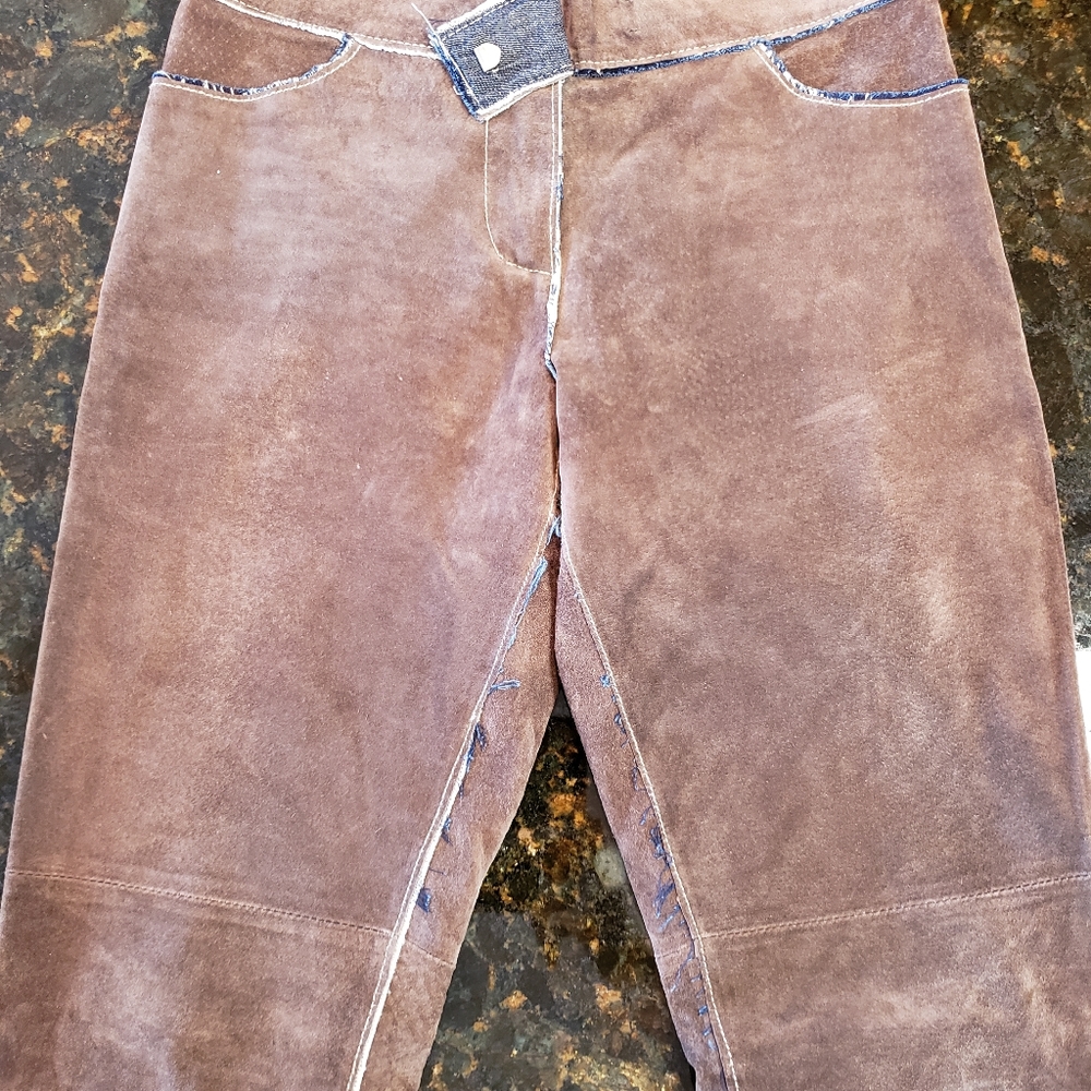 Bebe brown suede leather denim pants